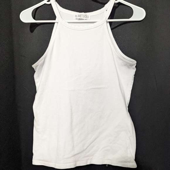Planet Gold Tops - High Neck White Tank Top